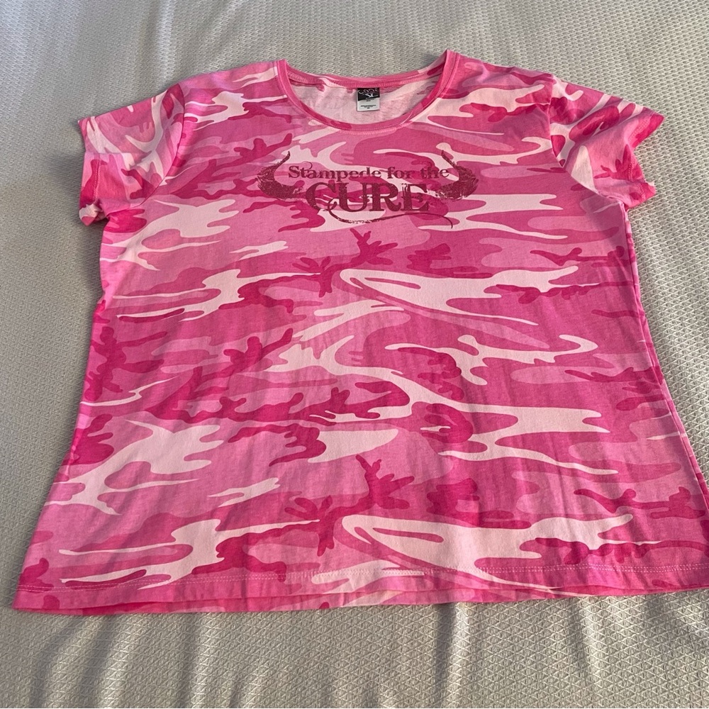 Pink Camouflage “Gilmore Girls” vibe Tee Stampede for the cure size 2X